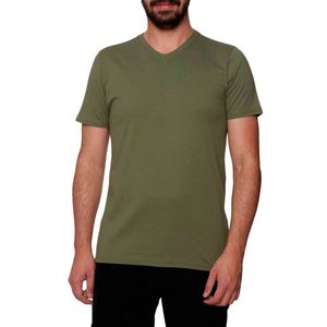 Camiseta Masculina em Algodão Básica Gola V Verde Militar (Malwee)