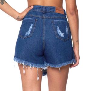 Shorts Saia Jeans Feminina Destroyed com Aplicação de Strass