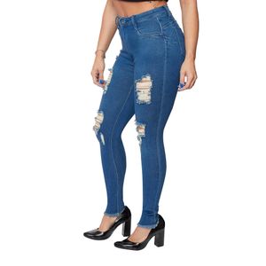 Calça Jeans com Elastano Feminina Skinny Super Destroyed