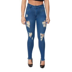Calça Jeans com Elastano Feminina Skinny Super Destroyed