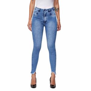 Calça Jeans Feminina com Elastano Skinny Barra Assimétrica