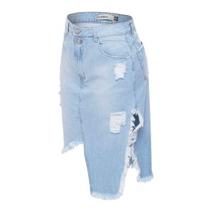 Saia Jeans Com Barra Assimétrica - Azul Claro