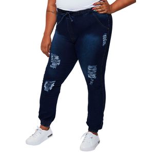 Calça Jogger Jeans Plus Size Azul Destroyed