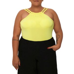 Body Plus Size Alças Trançadas - Amarelo