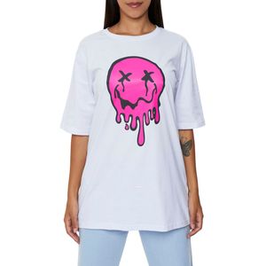 T-Shirt Camisetão Gola Redonda Estampa Emoji - Branca